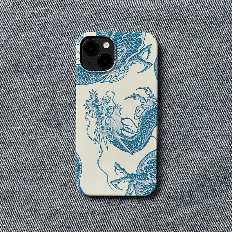 Ins الكورية الأزرق رسم التنين قضية الهاتف آيفون 16 15 14 13 12 11 برو ماكس X XS XR XSMax 7 8 زائد لامعة فيلم الصلب غطاء الكمبيوتر #2