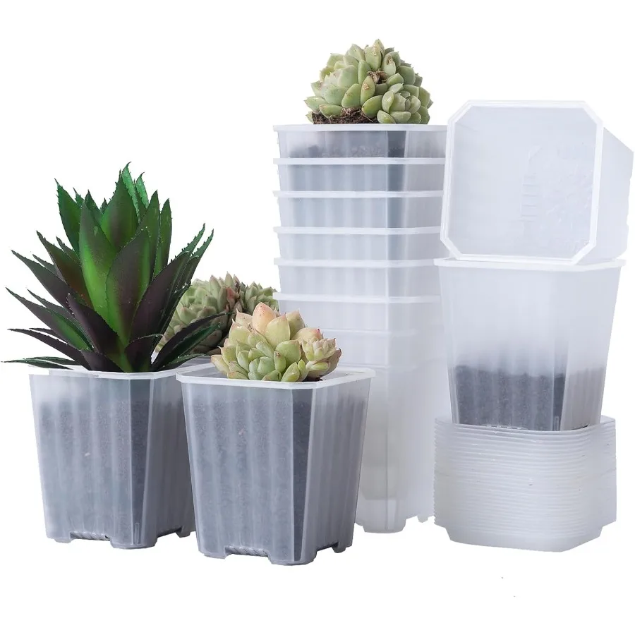 

3-дюймовые прозрачные детские горшки, 30 шт., толстые пластиковые горшки для растений, квадратные горшки для посадки цветов, разнообразные упаковки, стартовые горшки для рассады