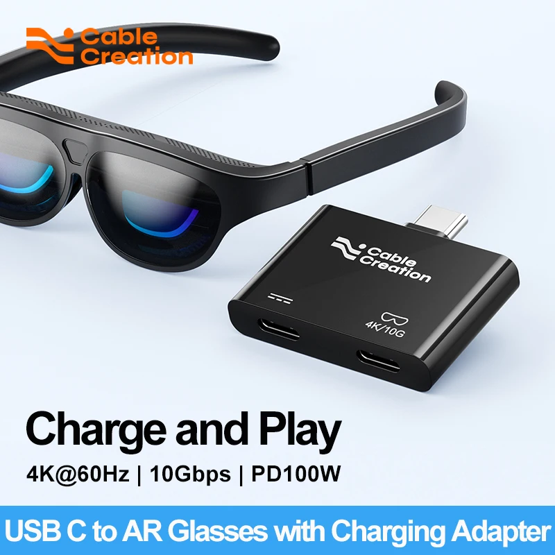 

CableCreation USB C to AR Glasses with Charging Adapter,Charge and Play,4K@60Hz/1080P@120Hz,100W Fast Charging