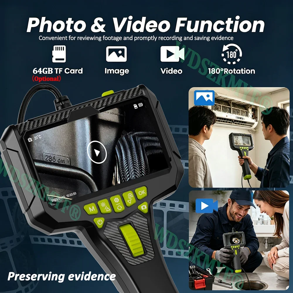 360° Steering Industrial Endoscope Camera 6mm 5"IPS Screen Single Lens Waterproof Inspection Borescope For Car/Pipe/Repair view 3