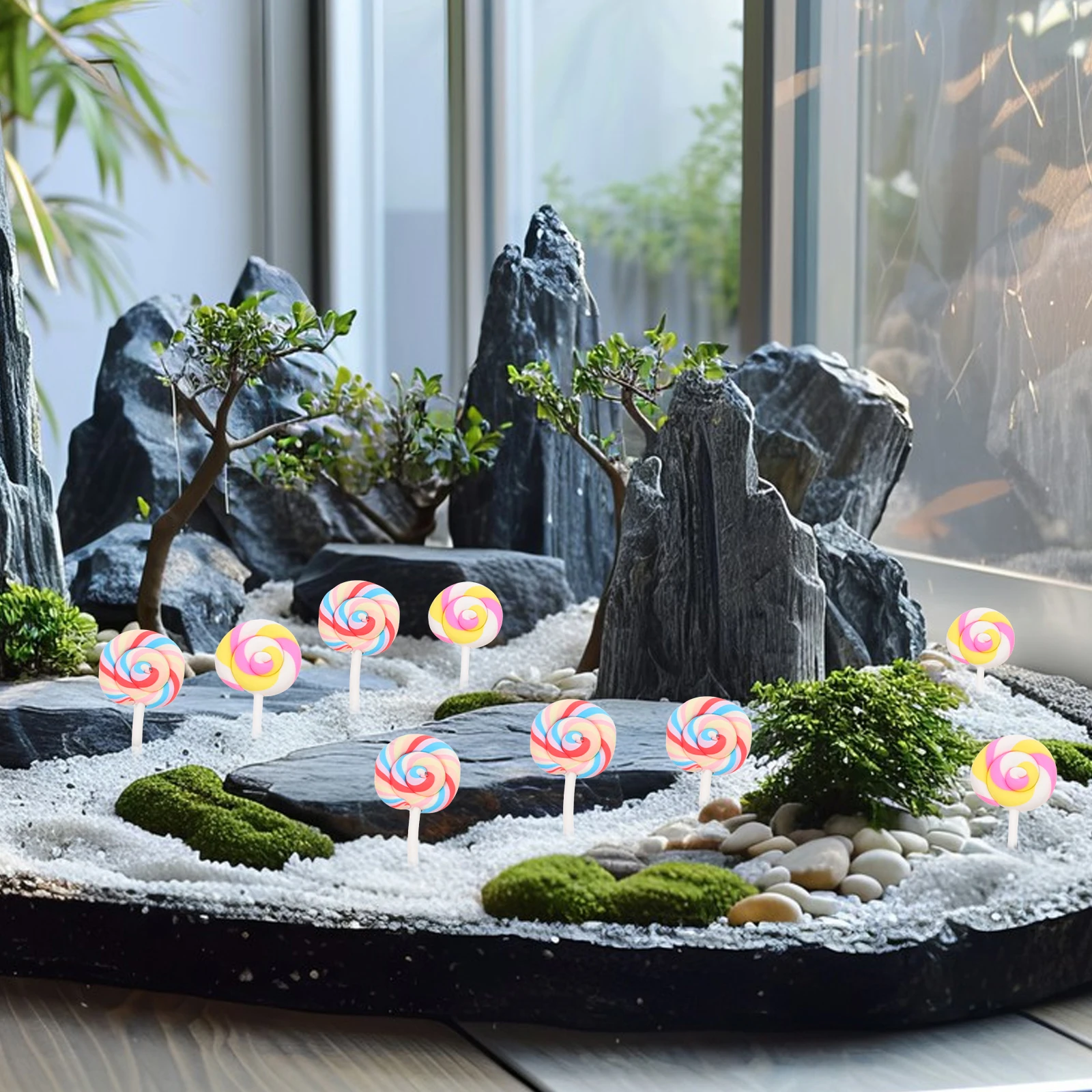 

20pcs Rainbow Lollipops Resin Micro Landscape Decorations Bright Color Simulation Lollipops Garden Accessories Miniature House