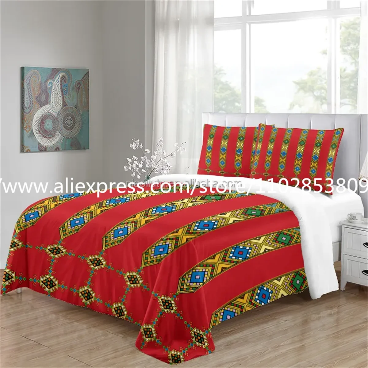 Imagem -02 - Luxo Único Cama de Casal Duvet Cover Grupo Saba Telet Etíope Eritreu Poliéster Conjuntos de Cama Pcs Pillow Cover Pcs Vermelho