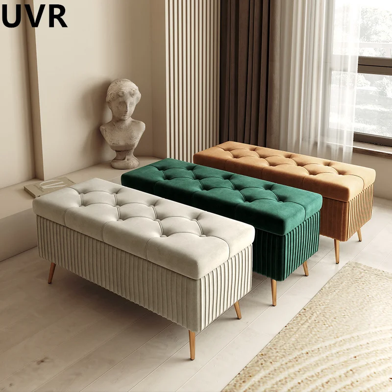 UVR Household Upholstered Cushion Shoe Cabinet Bench Entry Shoe Changing Stool Nordic Bedroom Bed End Stool Can Be Storage