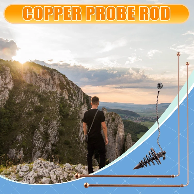 Copper Dowsing Rods - 99.9% Pure Copper 2PCS Divining Rods Energy Water Witching Detector With Pendulum Pendant