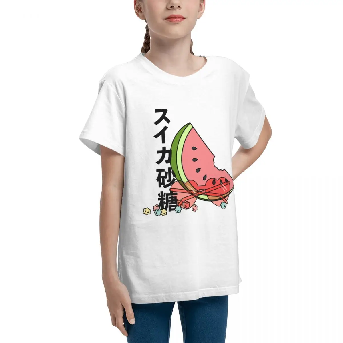 Adolescents Basic Short Sleeve T-Shirt Suika Watermelon Sugar Classic For Sale B HarajukuHigh grade T-shirts Classic Teeanger