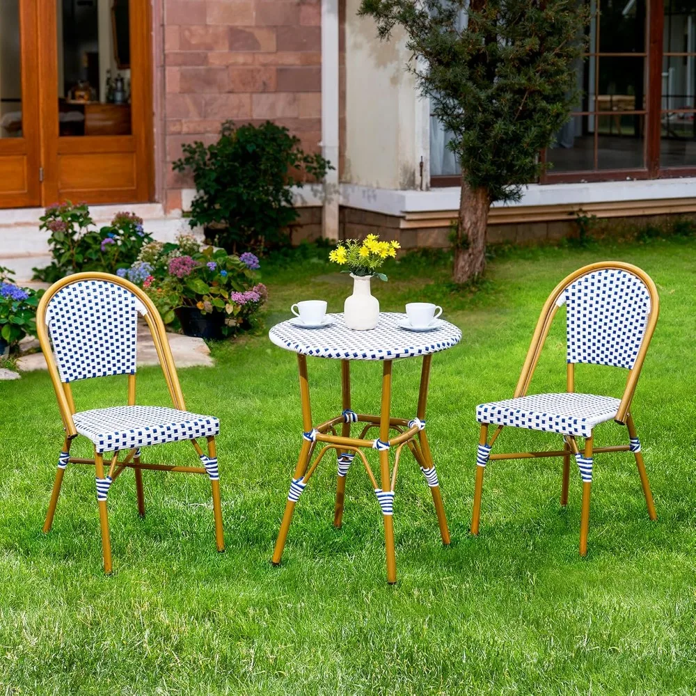 

Patio Bistro Set, French Wicker Outdoor Bistro Set with Round Table Chairs,‎Aluminum Furniture, All Weather Outdoor Patio Garden