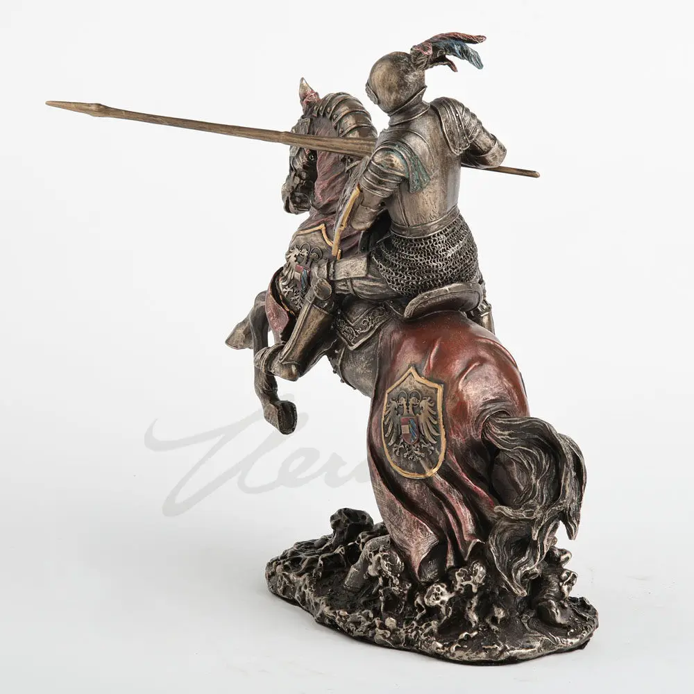 Medieval Knight on Horseback with Lance Resin Figurine Warrior Statue Home Decor Collectible Ornament Retro Castle Style Craft