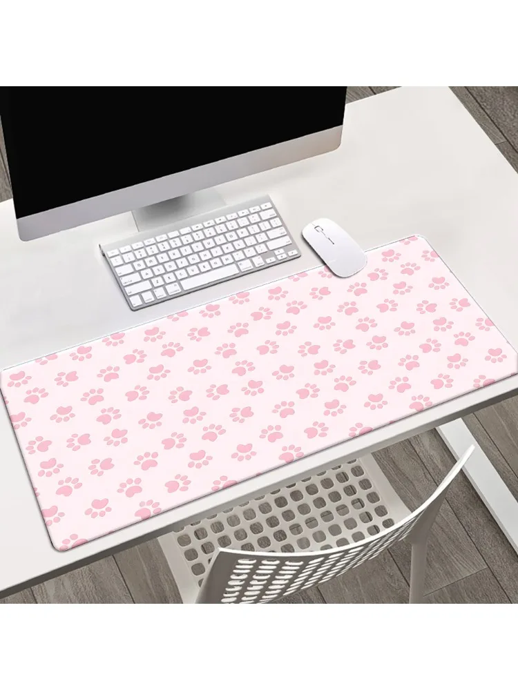 Roze Pootjesprint Grote Bureaumat, Antislip Muismat voor Kantoor & Gaming - afbeelding 2