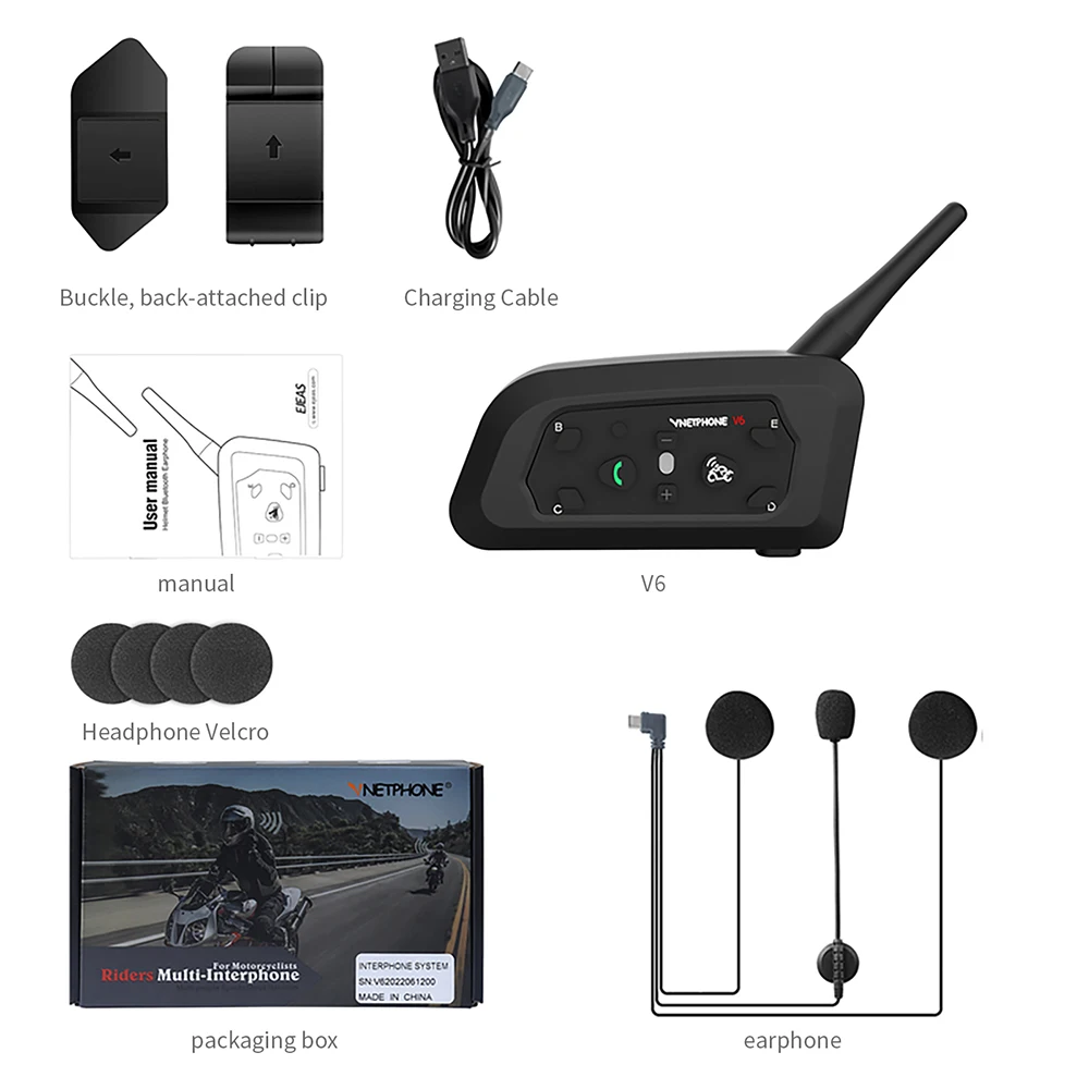 NewEJEAS V6 Pro Full Duplex Moto Intercom Helmets Waterproof bluetooth 2 Way Conference Motorcycle Intercomunicador