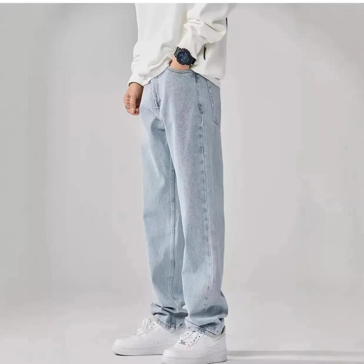 Trendy Hong Kong Style Men's Summer New Arrival 2023 Unique Solid Color Jeans Hip Hop INS Trendy High Street Trousers