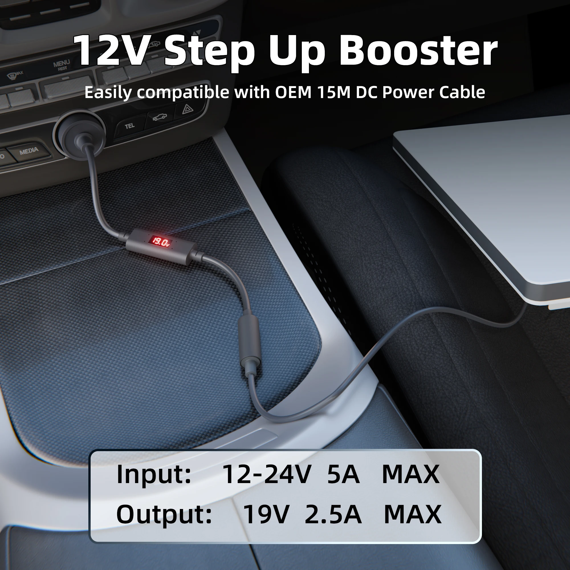 Starlink mini-autoadapter met step-up booster en realtime spanningsstroommonitor sigarettenaansteker voedingsadapter DC-stekker