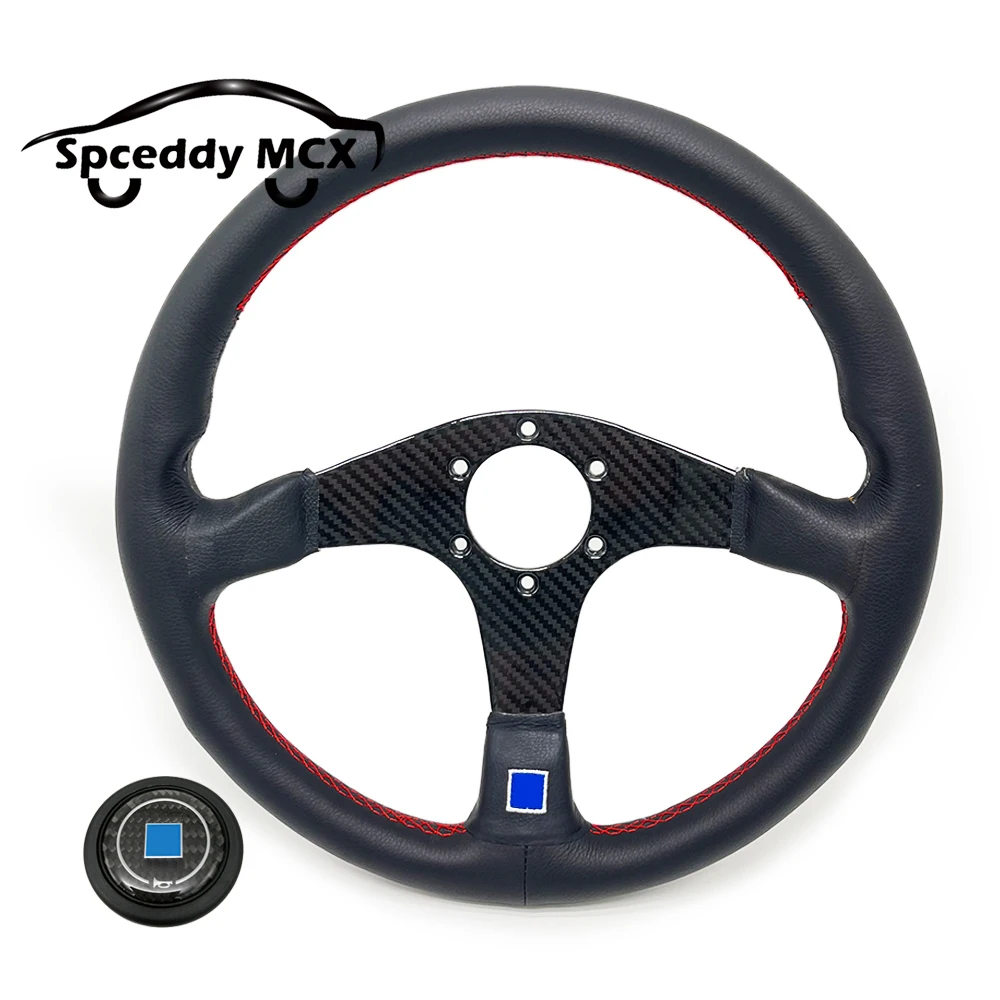 

14inch 345mm Real Carbon Fiber Steering Wheel Drift Sport JDM Racing Steering Wheel Leather Flat Concave