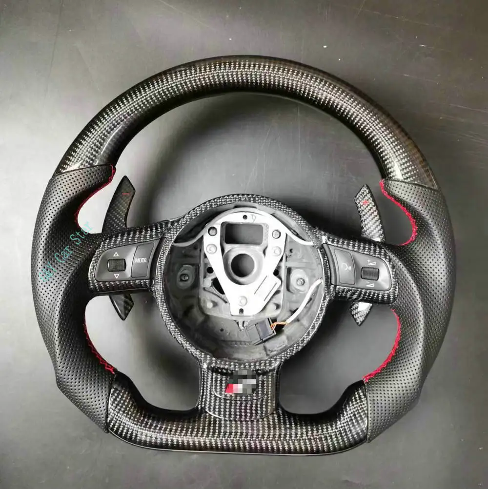 100% Real Carbon Fiber Leather Car Steering Wheel For Audi TT R8 2008-2012
