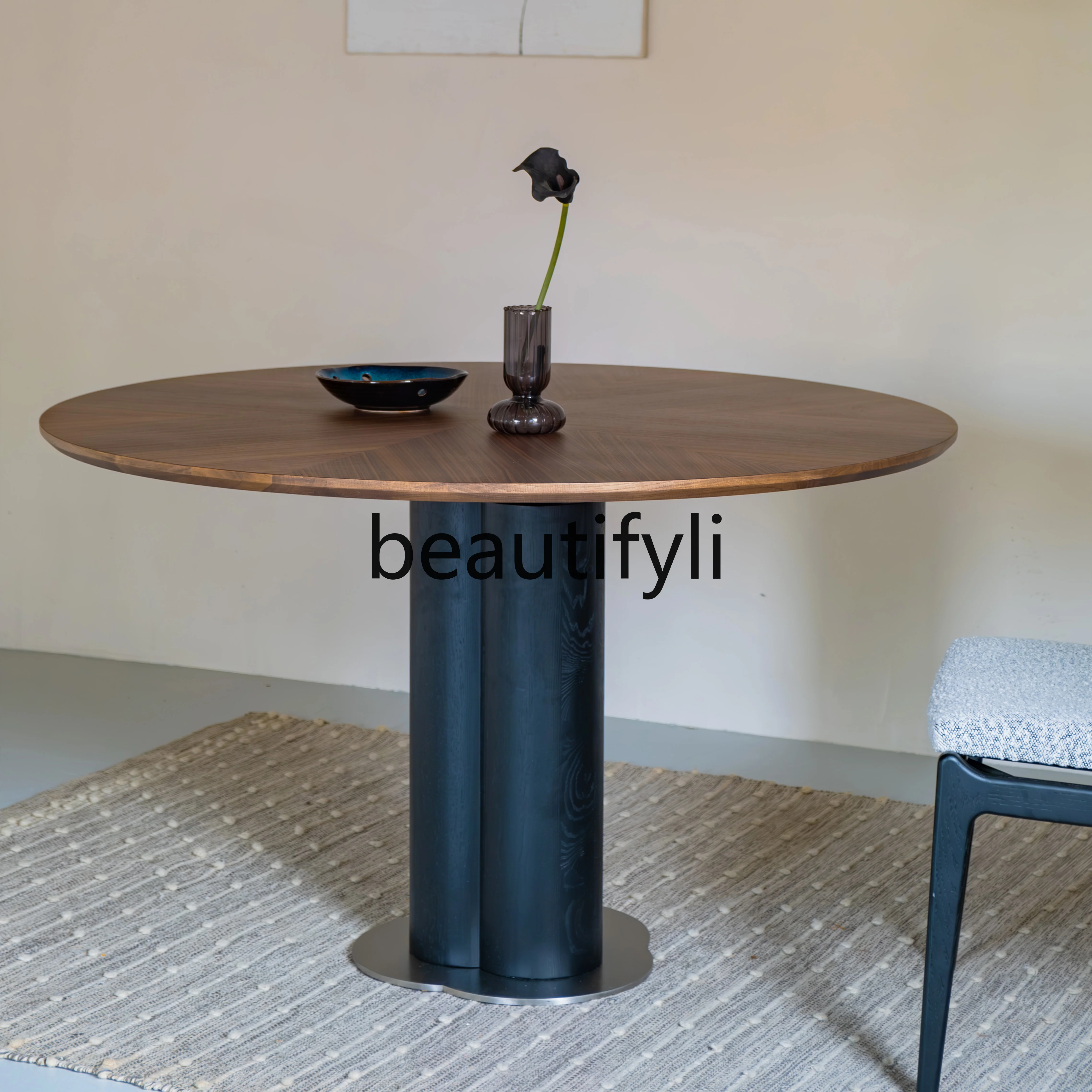 

Solid wood dining table designer medieval wabi-sabi wind black walnut parquet tabletop table