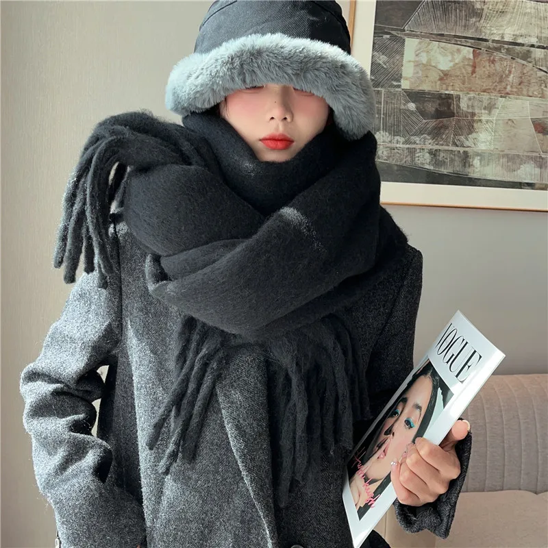 Winter Scarf Women Cashmere Warm Pashmina Solid Female Scarves Wraps Thick Soft Bufanda Big Tassels Shawl Long Stole New 2025