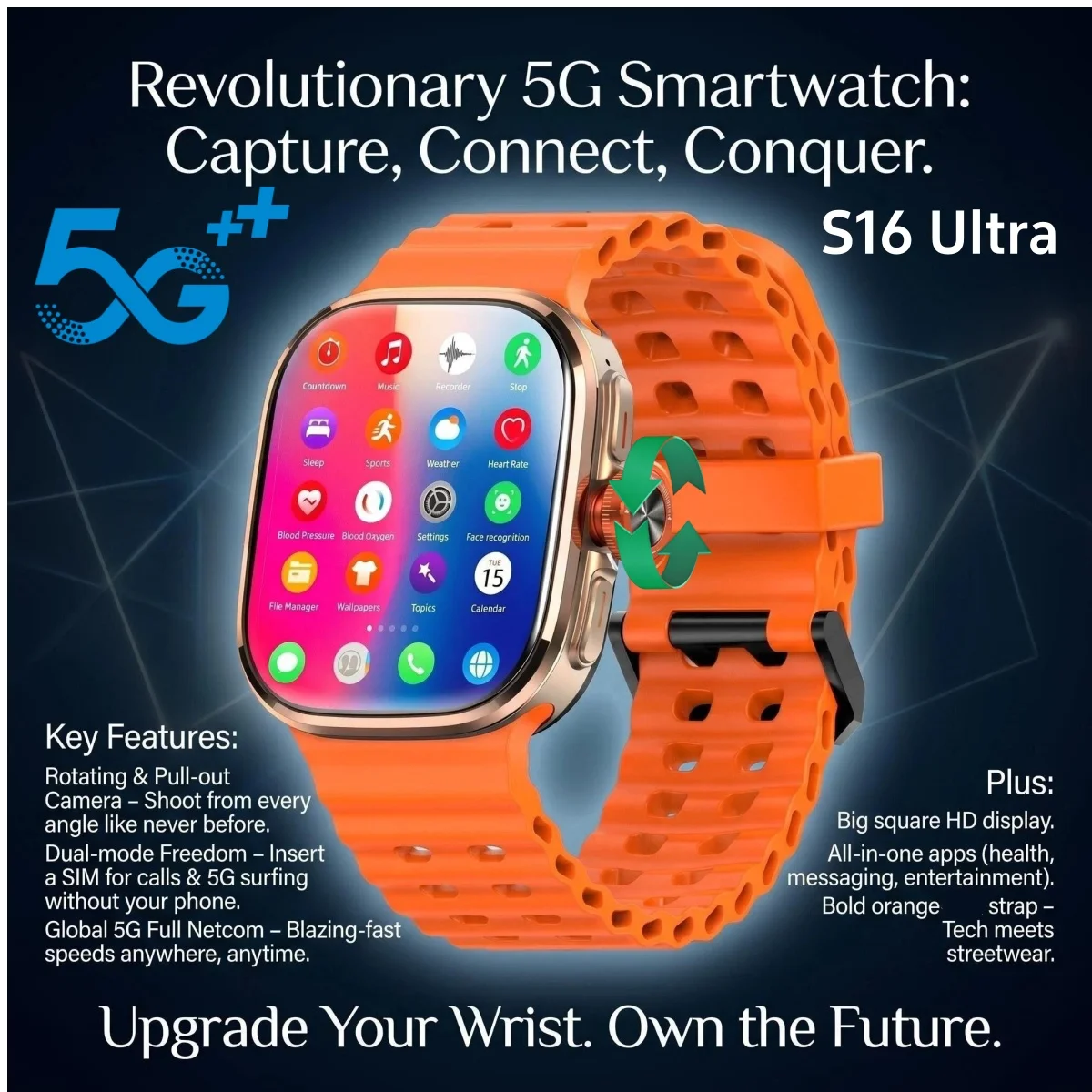 Original S16 Ultra Smartwatch 5G LTE Android 15.0 Smart Watch New With Fingerprint Unlocking Facial Recognition Rotary Camera
