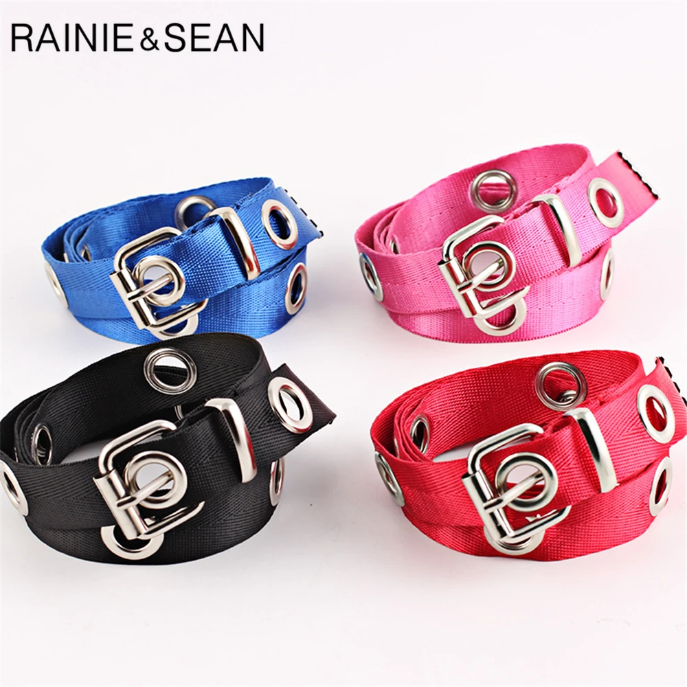 RAINIE SEAN Long Canvas Belt Women Pink Fashion Hollow Out Ladies Dress Belt Female Extra Long Belts Soft Belt Holes 120cm 140cm