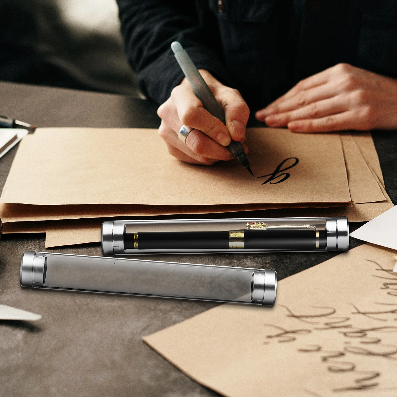 

10Pcs Pen Storage Cases Clear Acrylic Cylinder Tube for Individual Pen Display Protection Portable School Office Supplies