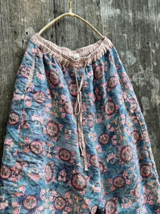 

Retro Print Cotton Linen Wide Leg Casual Pants Women's Spring Summer New Fashion Comfortable Slimming Long Pants Breathable