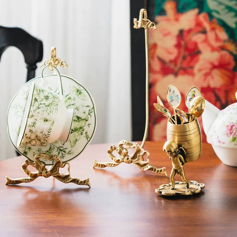 Retro Brass Angel Backpack Storage Pendant Coffee Spoon Fruit Fork Storage Can Home Living Room Dining Table Decoration Ornament