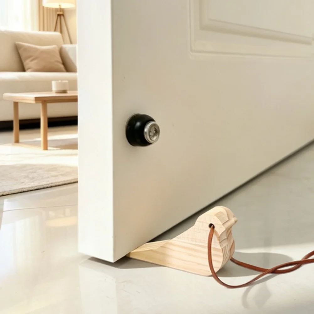 Sturdy Solid Wood Bird Door Stopper Wedge for Residential Use with Magnetic Attachment and Leather Strap 12x3x6.5cm Two Pieces