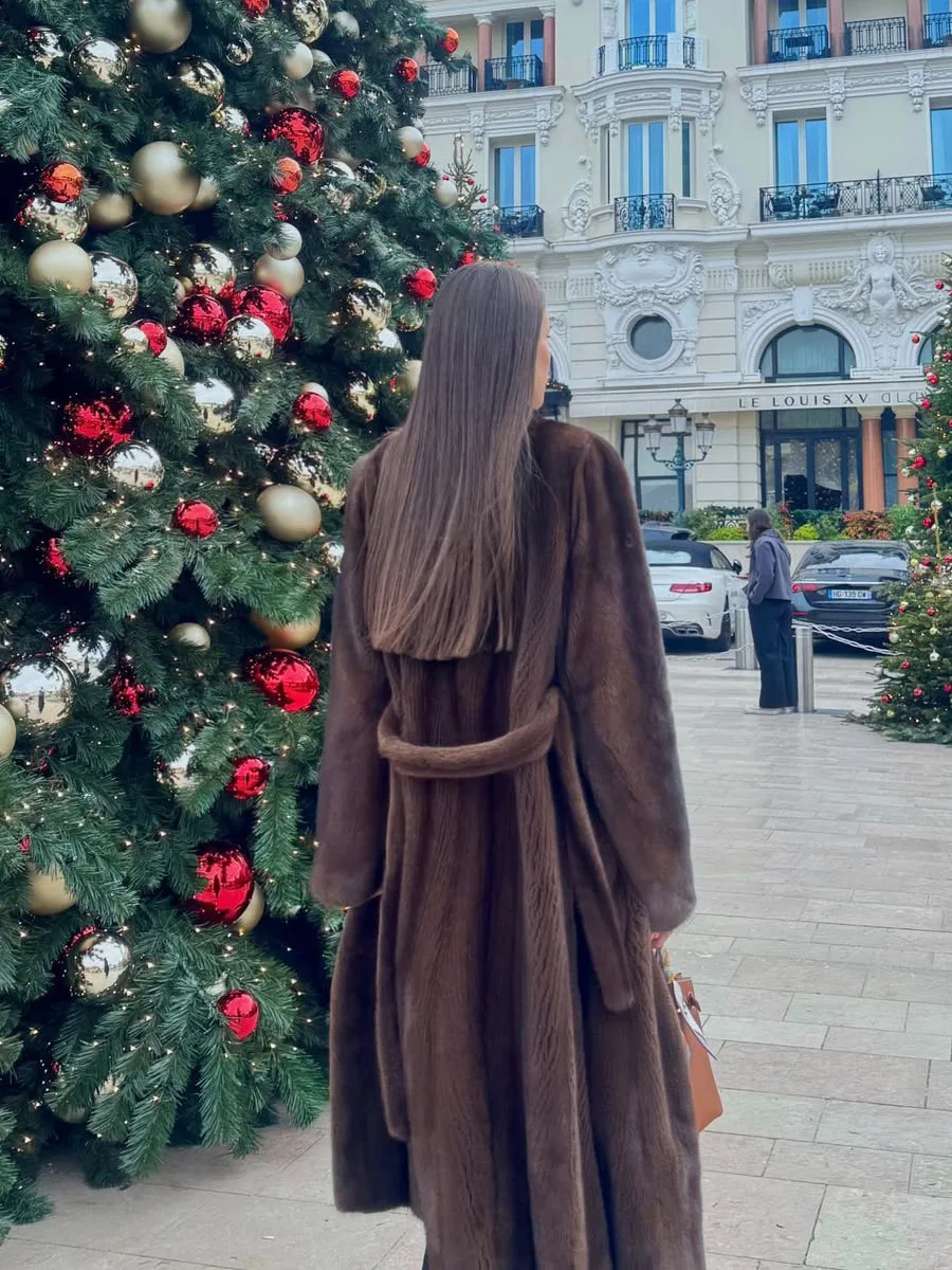 Winter Long Thick Warm Faux Mink Fur Jacket Coat Women With Belt High Quality Luxury Long Mink Fur Cardigan Jacket Ladies