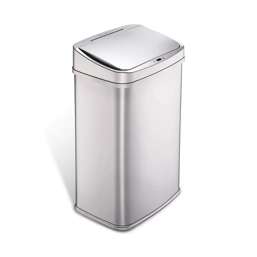 

Automatic Touchless Motion Sensor Rectangular Trash Can 13.2 Gallons, 50L, Silver, 13 Gal. 50 L, Silver Trim