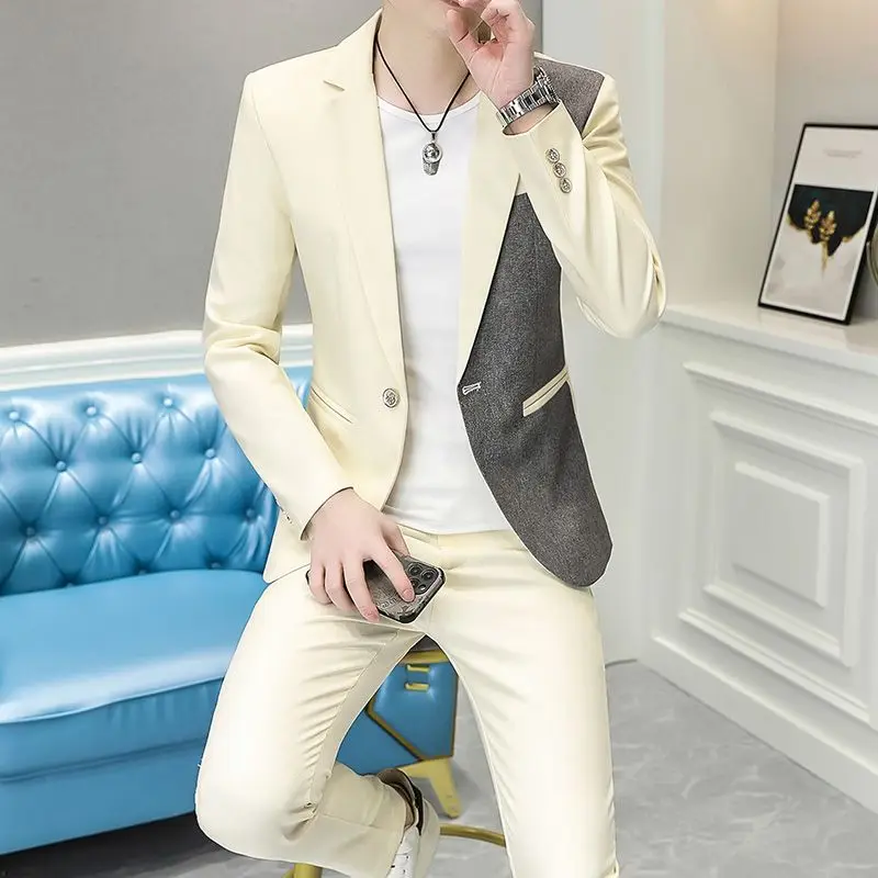 2-A52  Spring and Autumn trendy brand suits for men Korean style slim fit fashionabdsoprint high-end youth temperament suit th