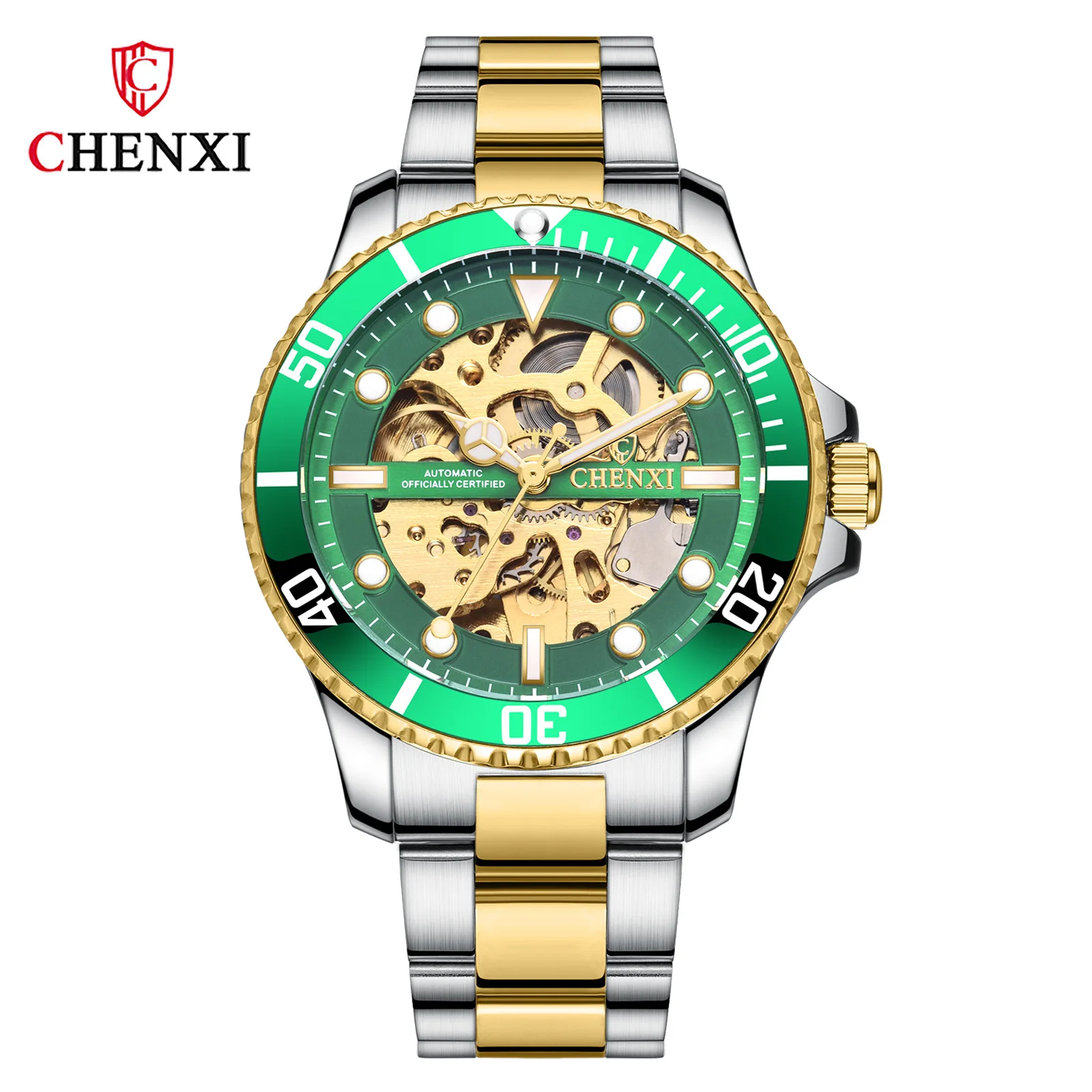 CHENXI – montre classique pour hommes, cadran rotatif, vert, luxe, squelette doré, automatique, mécanique, Imitation