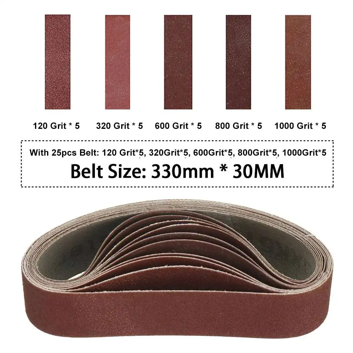 Nastri abrasivi 25 pezzi 330x30mm 120/320/600/800/1000 grane per levigatrice a nastro affilatura coltelli levigatrice per lucidatura metalli per la lavorazione del legno