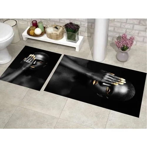 Land Of dowry Elite Lux Rectangular 2'li Bath Mat Pad Face Black