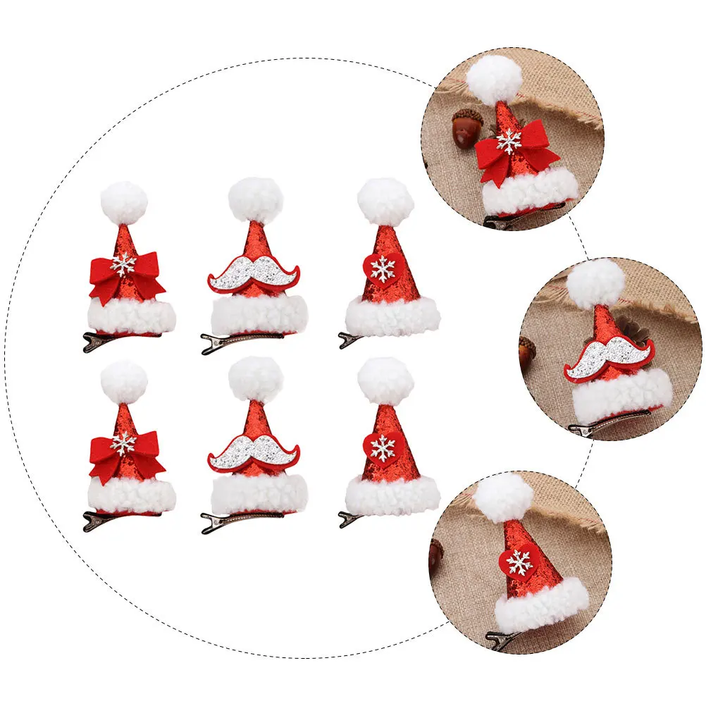 

6Pcs Christmas Hairpins Santa Hat Design Colorful Barrettes for Girls Festival Decorations Hat Hair Clips Christmas Hairpin