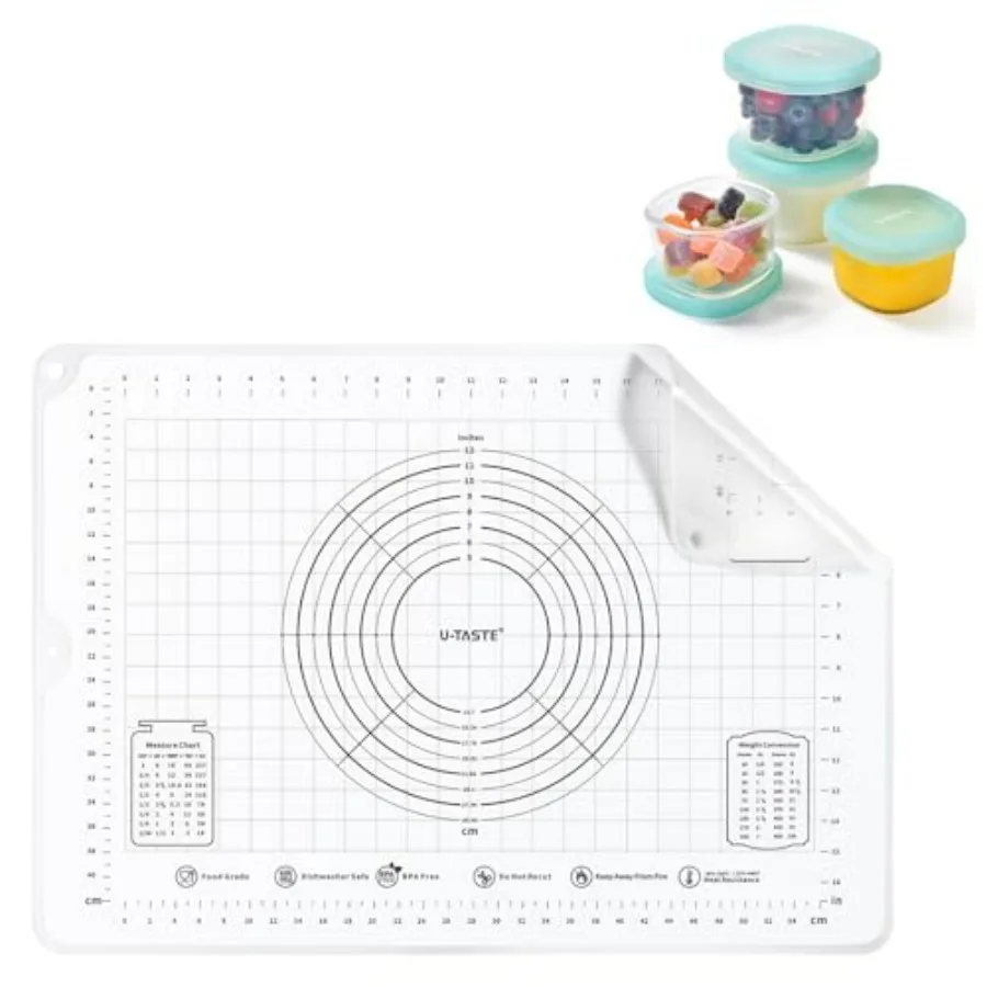 

Большой пищевой жидкий силиконовый коврик для кондитерских изделий размером 28 x 20 дюймов (прозрачный) и небольшие контейнеры для хранения объемом 3 унции, 6 унций, пищевой жидкий кремний