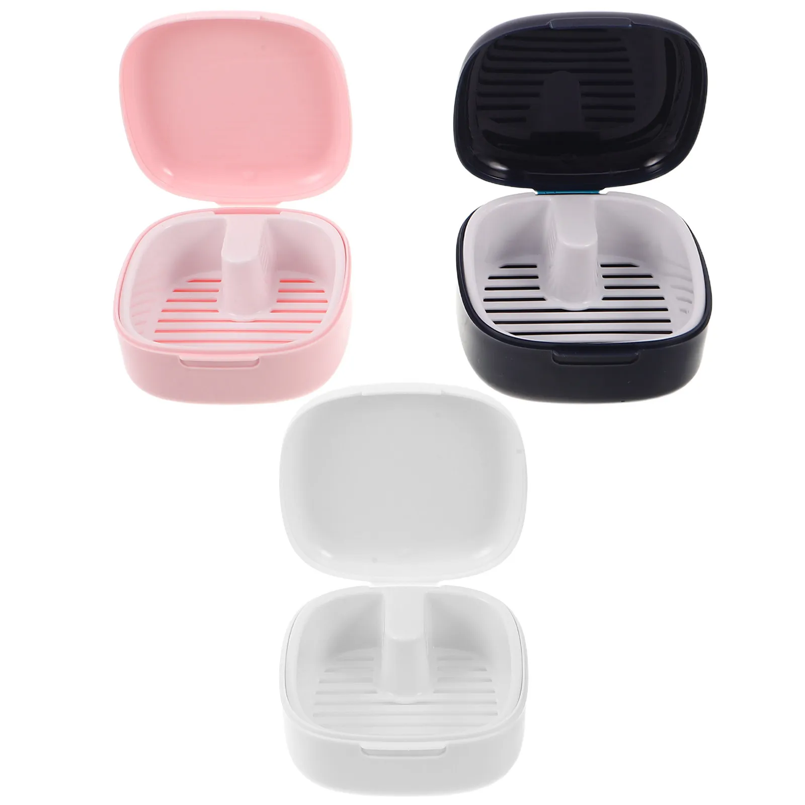 3Pcs Portable Denture Case Leak Proof Slim Design Breathable Orthodontic Retainer Holder Travel Dental Storage Box Soaking