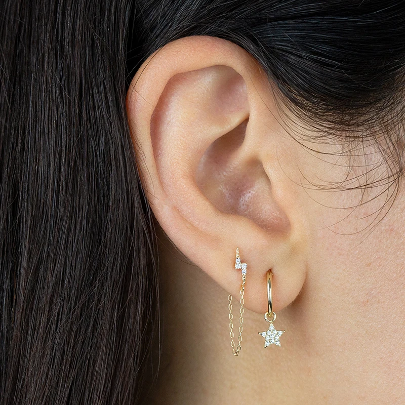 TIANDE  Silver Color Gold Plated Chain Stud Earrings for Women Zircon Piercing Huggie Earrings 2022 Fashion Jewelry Wholesale