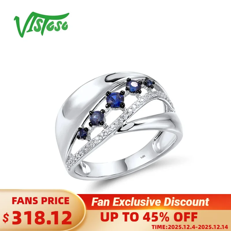 

Женское золотое кольцо с сапфирами VISTOSO, белое золото 14 к 585 пробы, со сверкающими бриллиантами и синими сапфирами, элегантные модные ювелирные украшения из драгоценных камней