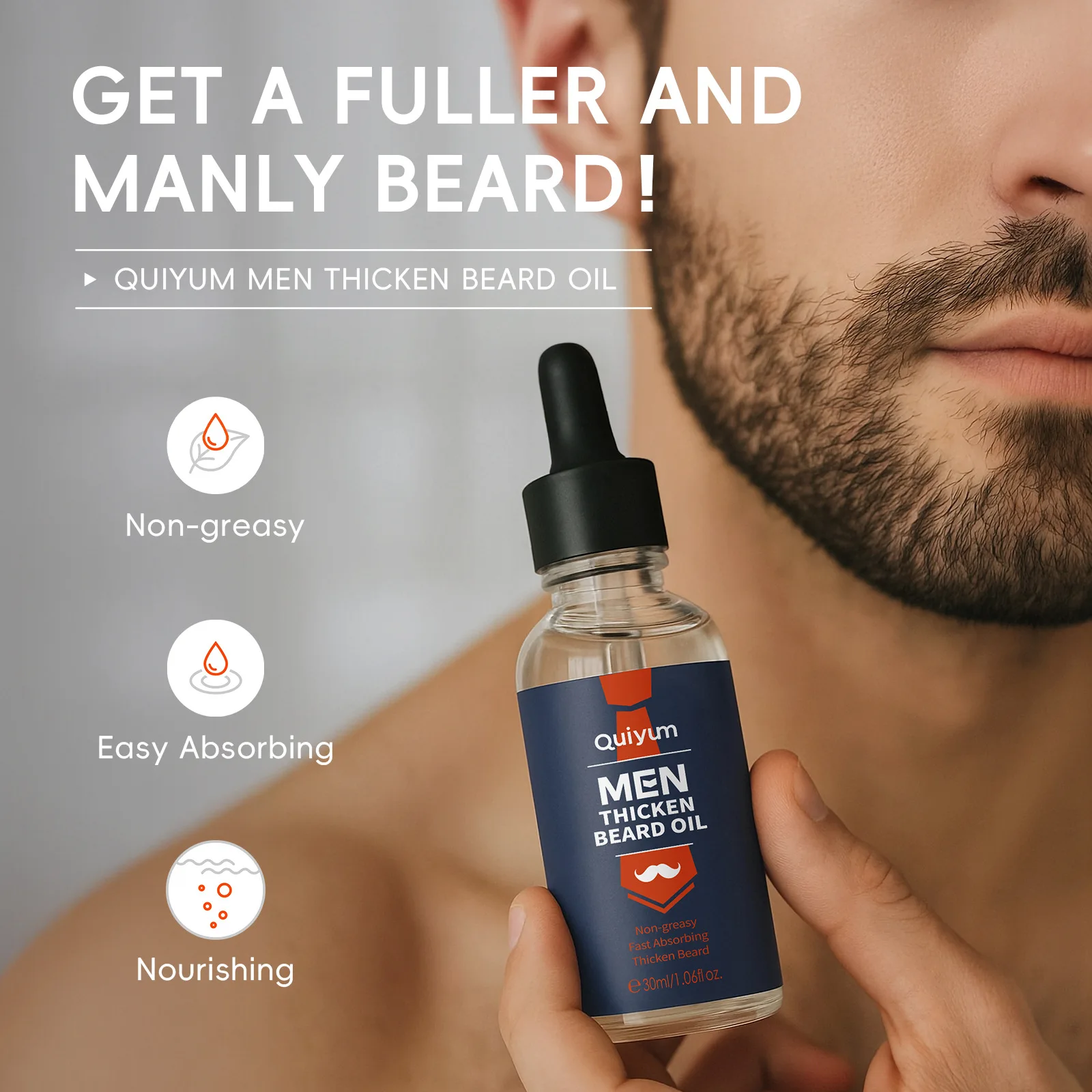 quiyum-30ml-ひげ成長促進エッセンシャルオイル、天然男性用顔の毛成長促進エッセンス（より太いひげ用）、オイル栄養トリートメント