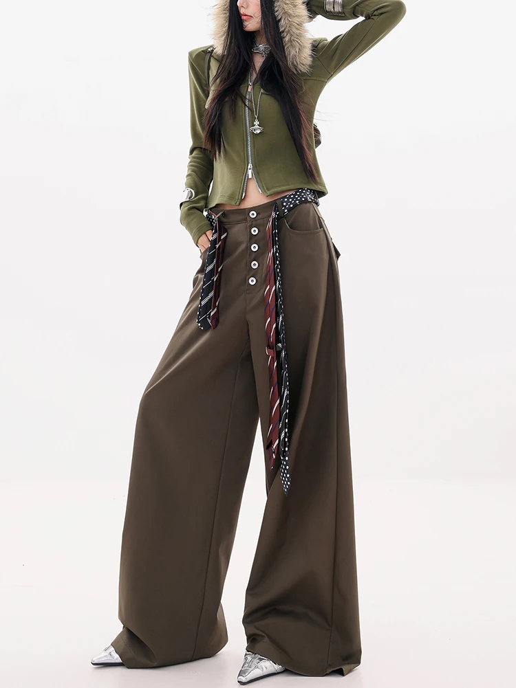 

Оригинальные ретро-брюки с широкими штанинами, повседневные, с высокой талией, прямые, для женщин, осень-зима, новые, городские, для путешествий