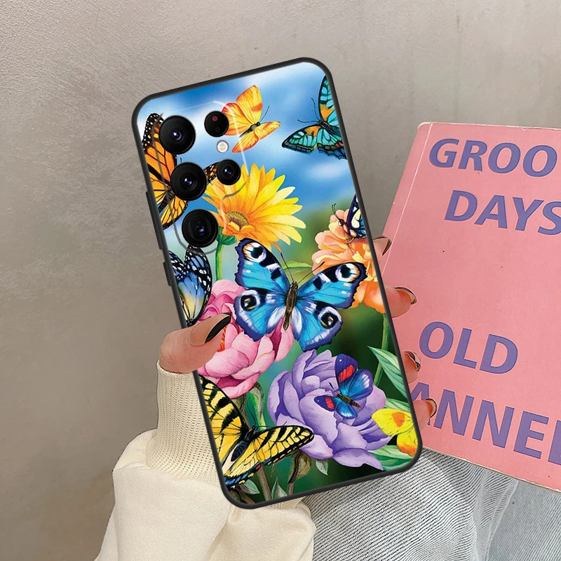 Etui Motylkowe na Samsung Galaxy S25 Ultra S20 S21 S22 S23 S24 Ultra S9 S10 Plus S25 FE Cover Coque