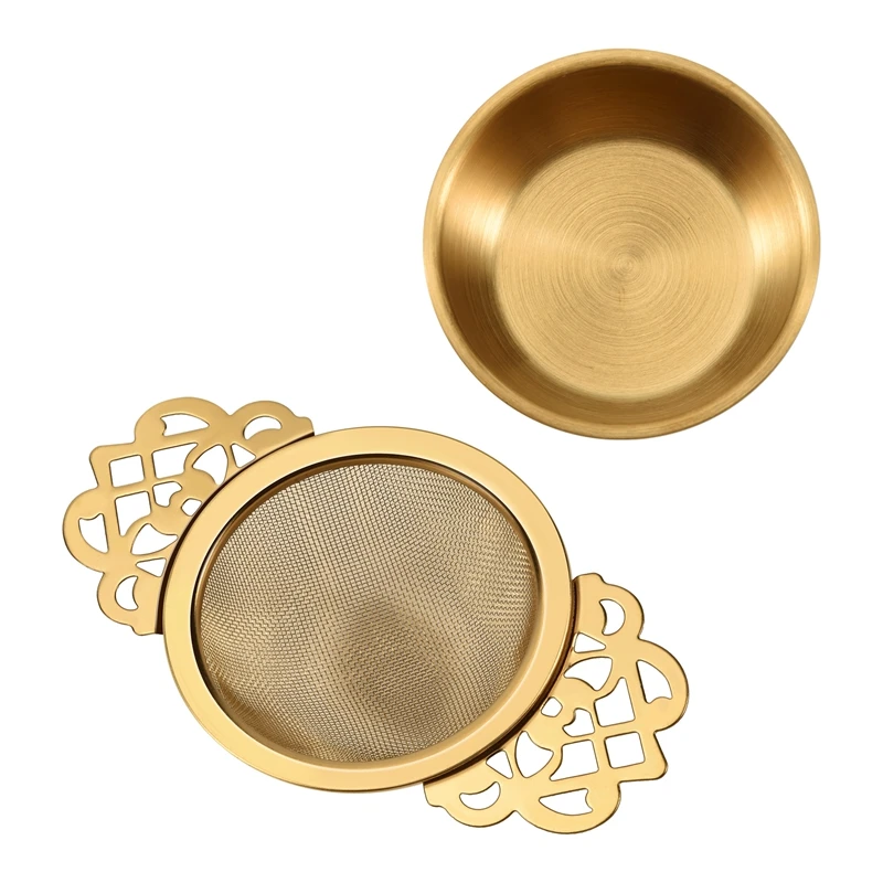 طقم شاي مصفاة شاي من الفولاذ المقاوم للصدأ مع وعاء تنقيط، سهل التنظيف، أداة مطبخ معلقة على شكل أوراق فضفاضة