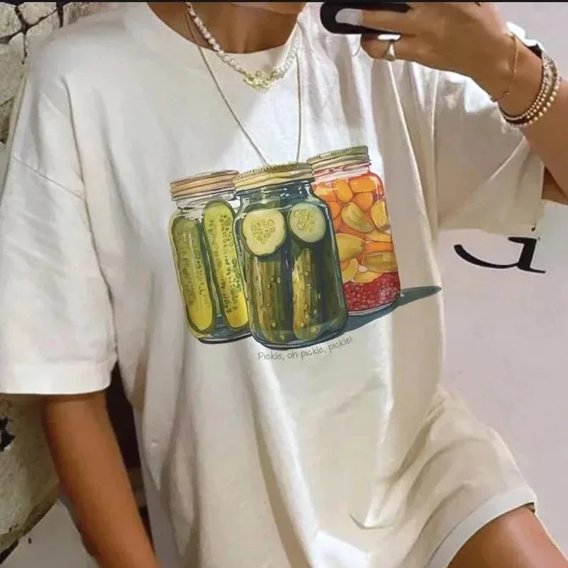 Three Pickles Jam Mystical Celestial Graphic Cotton T-shirt Women Vintage Boho T-shirt Hippie Retro Aesthetic Tops Tees