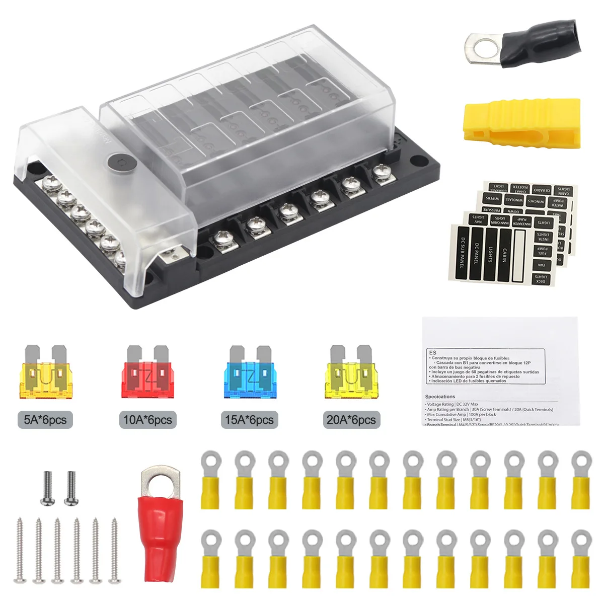 New Package RV Yacht Modified Fuse Holder with Light 6-way 12-way Fuse Box with Bus