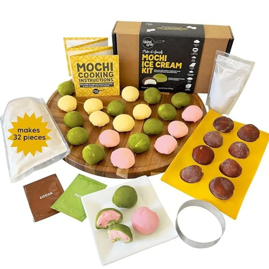 Kit Original para Hacer Helado Mochi - El Kit Incluye Harina de Arroz Dulce, Almidón de Patata, Polvo de Matcha, Polvo de Cacao, Mochi para Helado