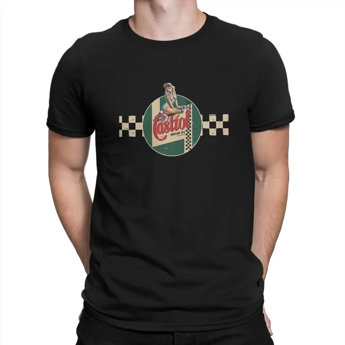 Castrol Vintage Racing Stripe Pin Up Girl Tshirt Graphic Men Polyester Tops Vintage Homme Summer Clothes Harajuku T Shirt