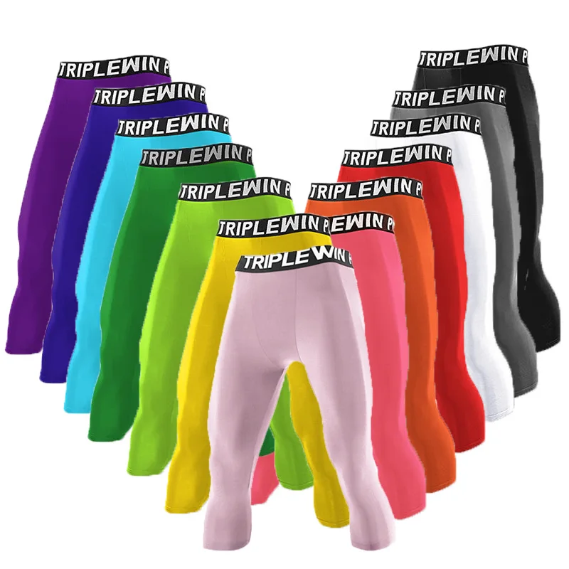 

Men Women Kid Children Capri Running Tights Pants Basketball Football Soccer Fitness Exercise Sport 3/4 Cropped Legging Shorts 8