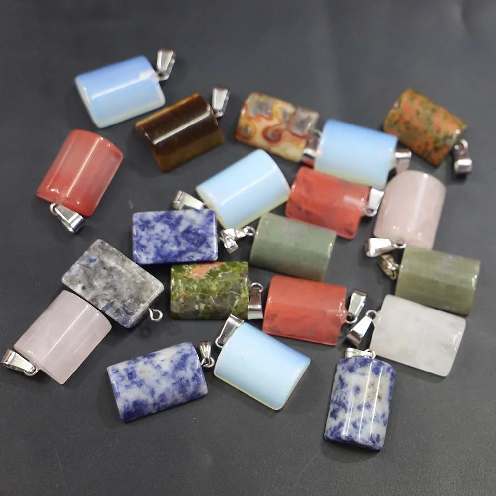 Natural Stone Semi Cylindrical Pendants Precious Crystal Agate Necklaces Reiki Charms Jewelry Making Accessories Wholesale 30Pcs