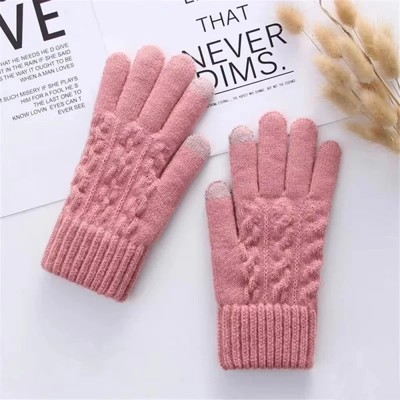 AliExpress NONE New Men's Warm Full Finger Gloves Winter Touchscreen Plus Fleece Gloves Woman Thickening Wool Knitted Cycling Driving Gloves
