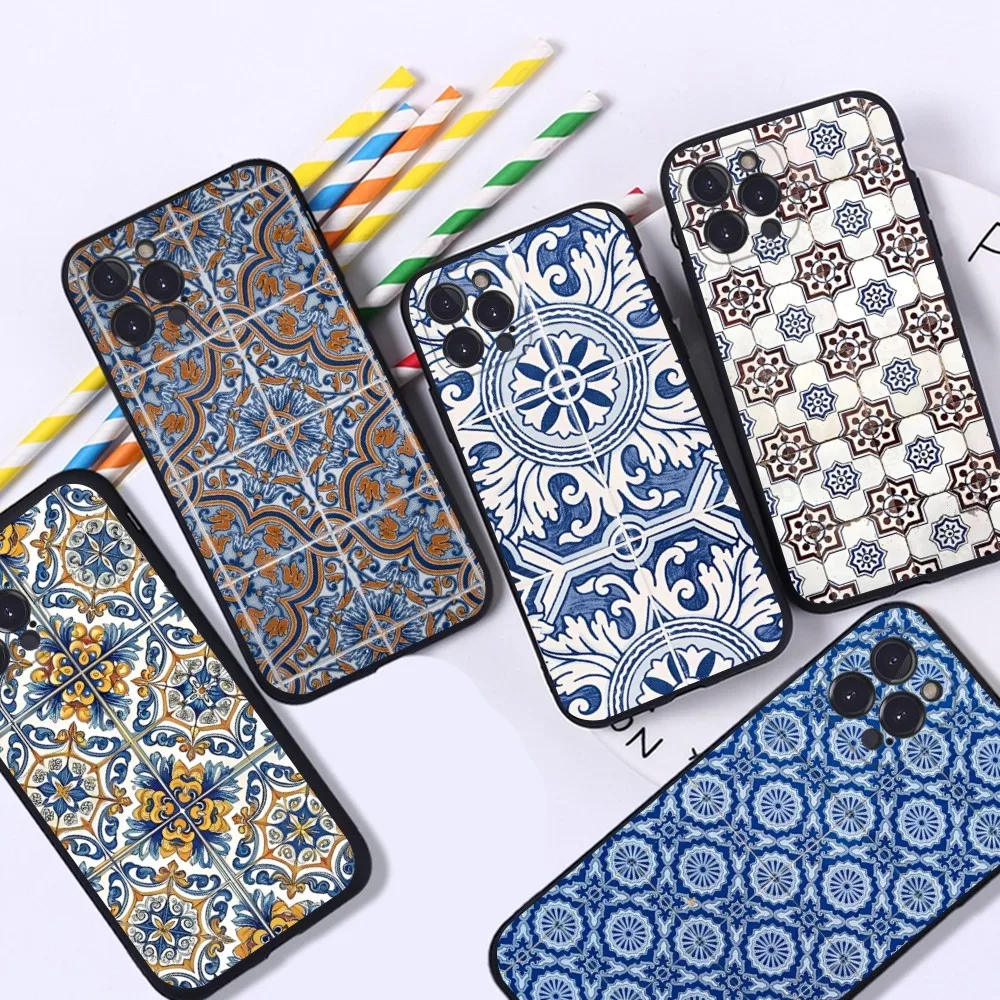 Portuguese Glazed Tiles Phone Case For IPhone 16 15 8 7 6 6S Plus X SE XR XS 14 11 12 13 Mini Pro Max Mobile Case