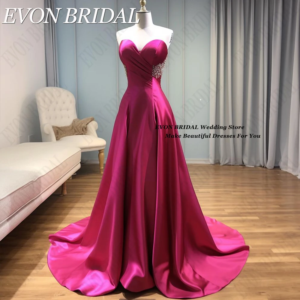 EVON BRIDAL Strapless Prom Party Dresses Fuschia A-Line Satin Formal Evening Gowns Sexy Backless Corset vestidos de fiesta 2024