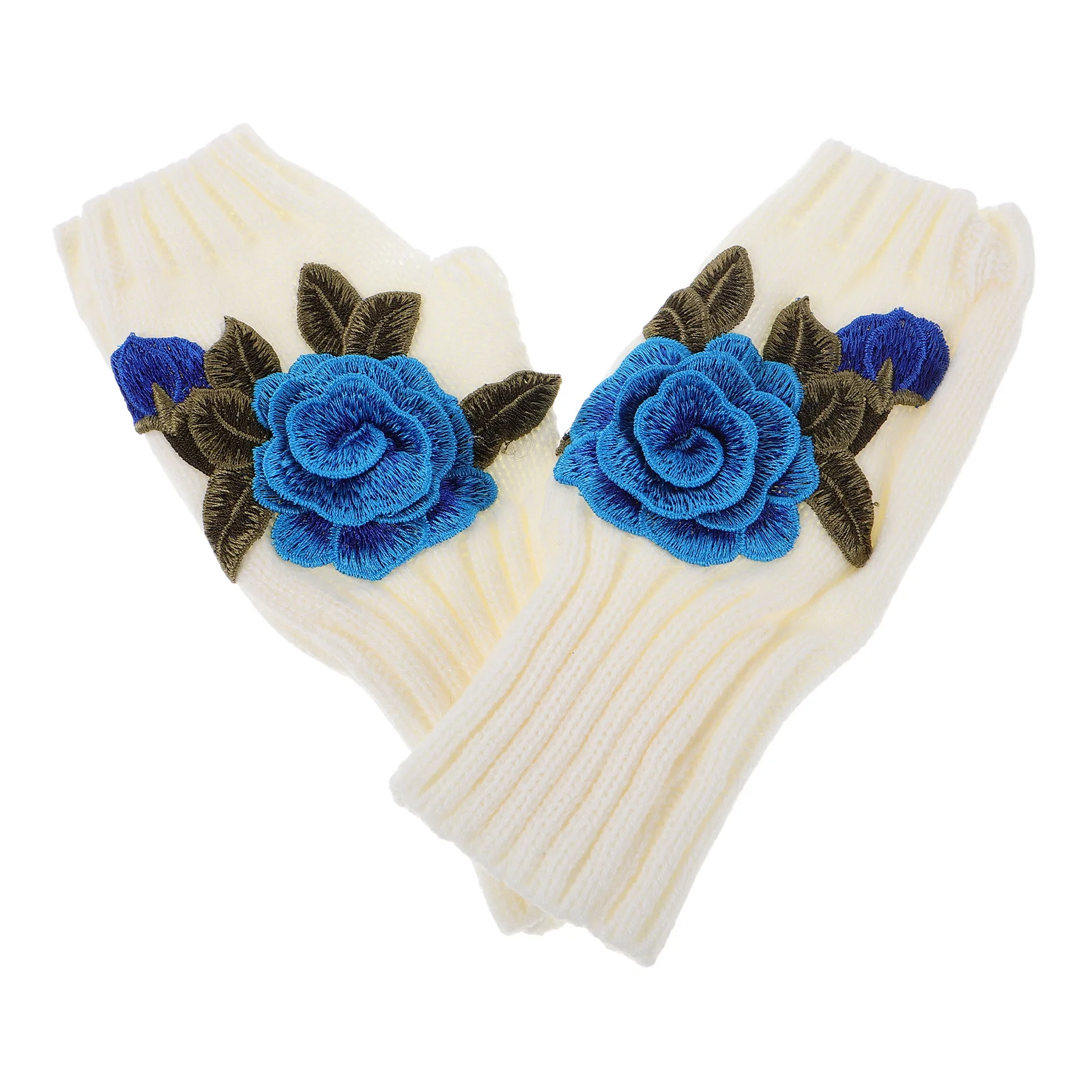 

1Pair Fingerless Gloves Women Chic Floral Design Half Finger Knit Gloves Warm Knitted Mittens for Cold Weather Outdoor Indoor